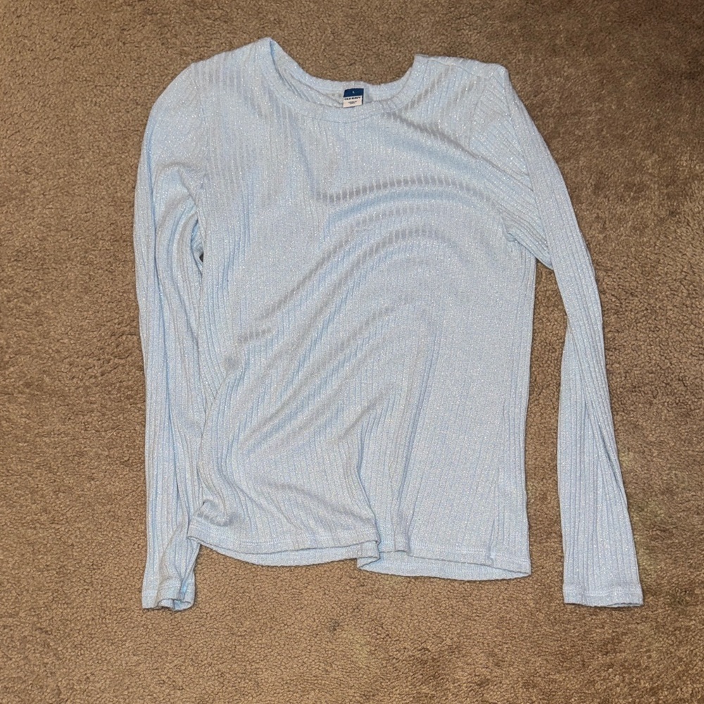 Old Navy Light Blue Shimmer Ribbed Scoop Neck Sweater